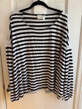Ramy Brook Black & White Striped Mesh Long Sleeve Top - Size Small